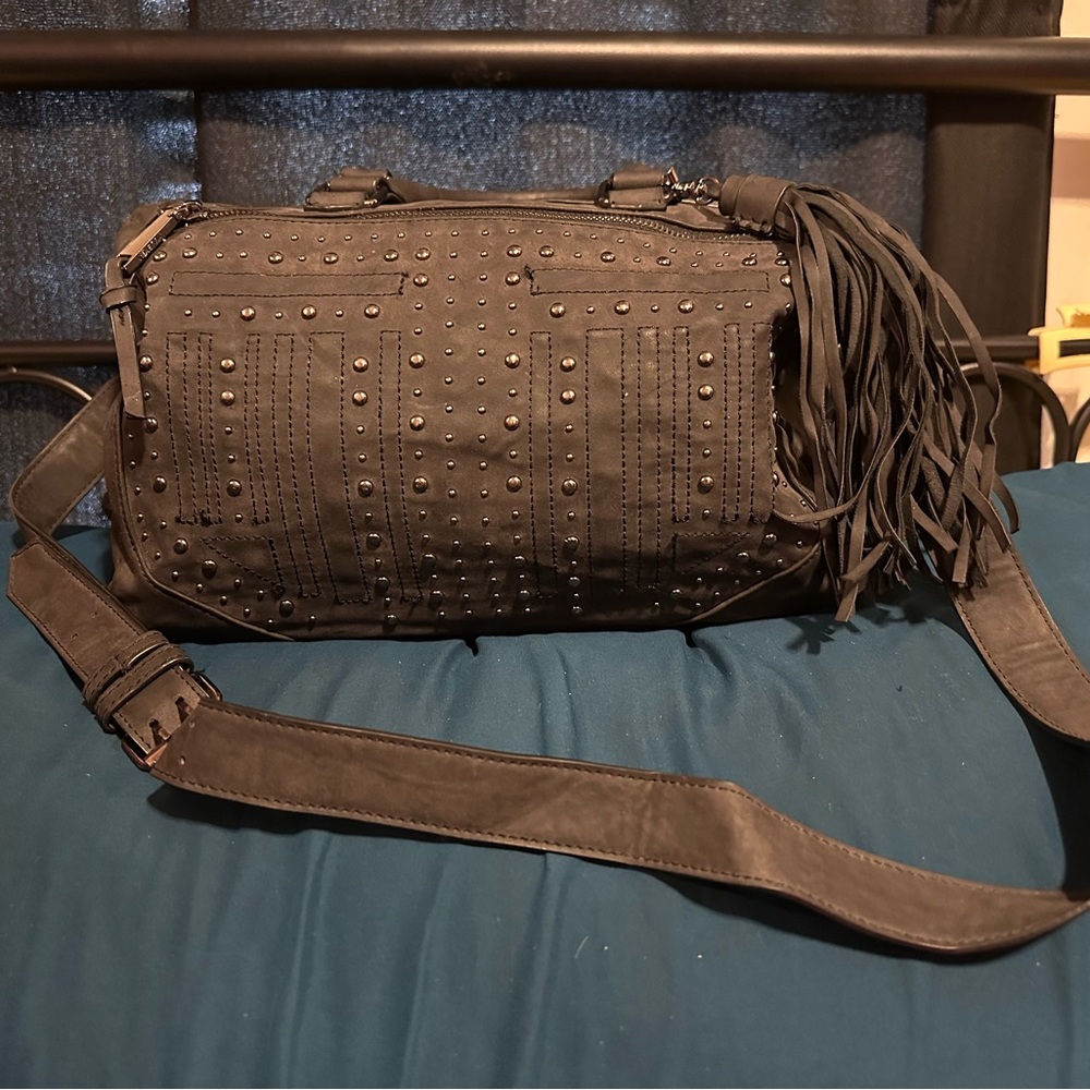 Studded Black Fringe Crossbody Bag